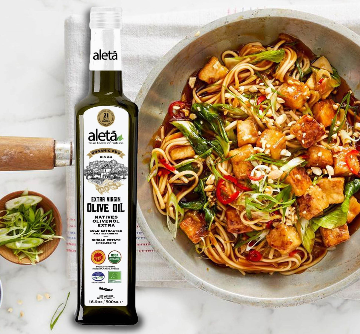 Aleta Organic & PDO Extra Virgin Greek Olive Oil, 2025 Gold Award, 17 oz. Bottle, Pack of 2 - Aleta Farms