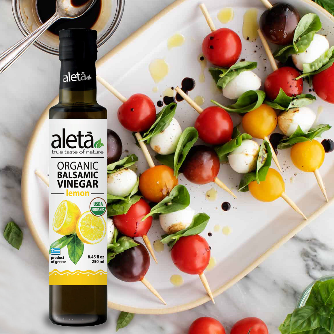Aleta Organic, Infused Balsamic Vinegar, Plain & Mango Pack, Glass Bottle, 8.45 oz., Pack of 2
