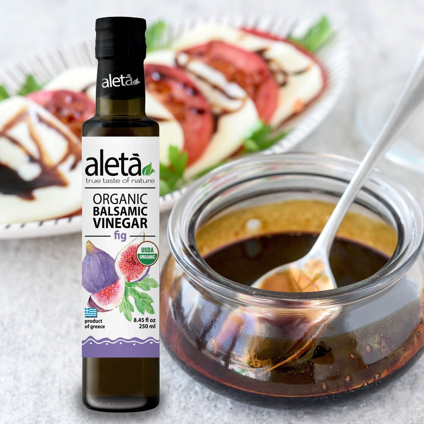 Aleta Organic, Fig Infused Balsamic Vinegar, Glass Bottle, 8.45 oz. - Aleta Farms