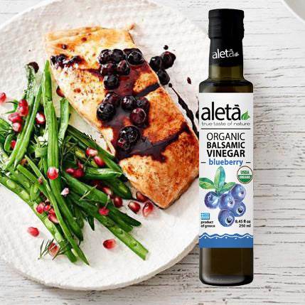 Aleta Organic, Blueberry Infused Balsamic Vinegar, Glass Bottle, 8.45 oz. - Aleta Farms