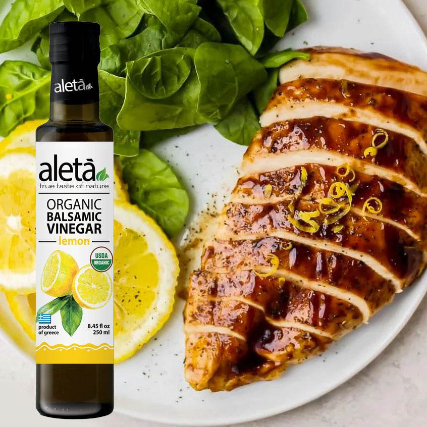 Aleta Organic, Lemon Infused Balsamic Vinegar, Glass Bottle, 8.45 oz. - Aleta Farms