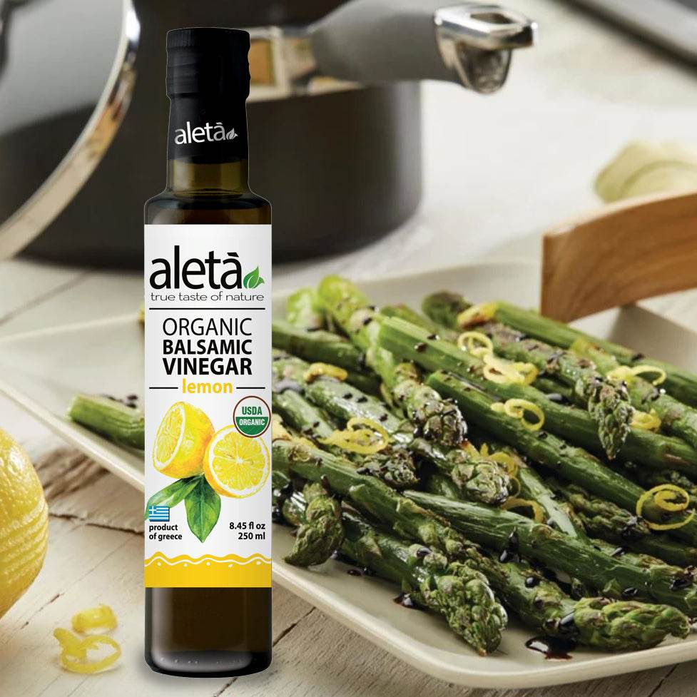 Aleta Organic, Lemon Infused Balsamic Vinegar, Glass Bottle, 8.45 oz. - Aleta Farms