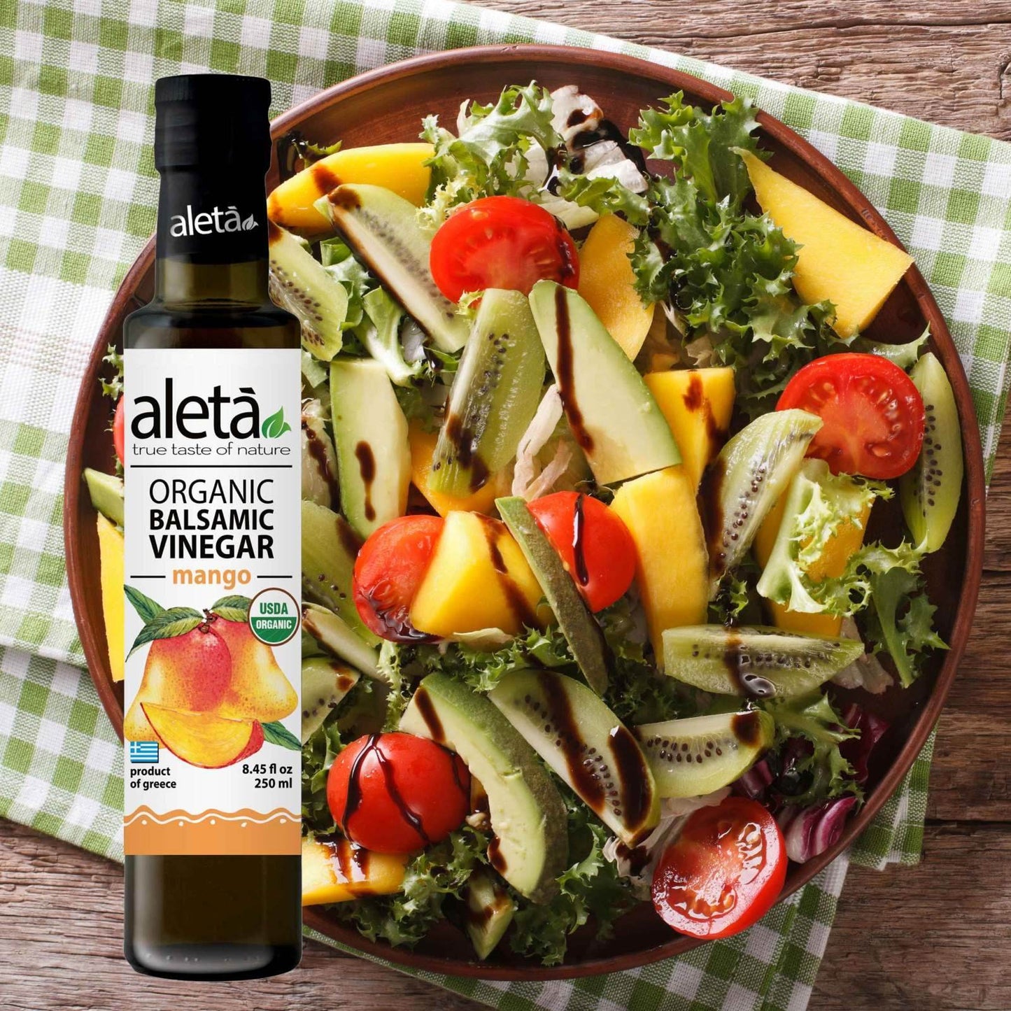 Aleta Organic, Mango Infused Balsamic Vinegar, Glass Bottle, 8.45 oz. - Aleta Farms
