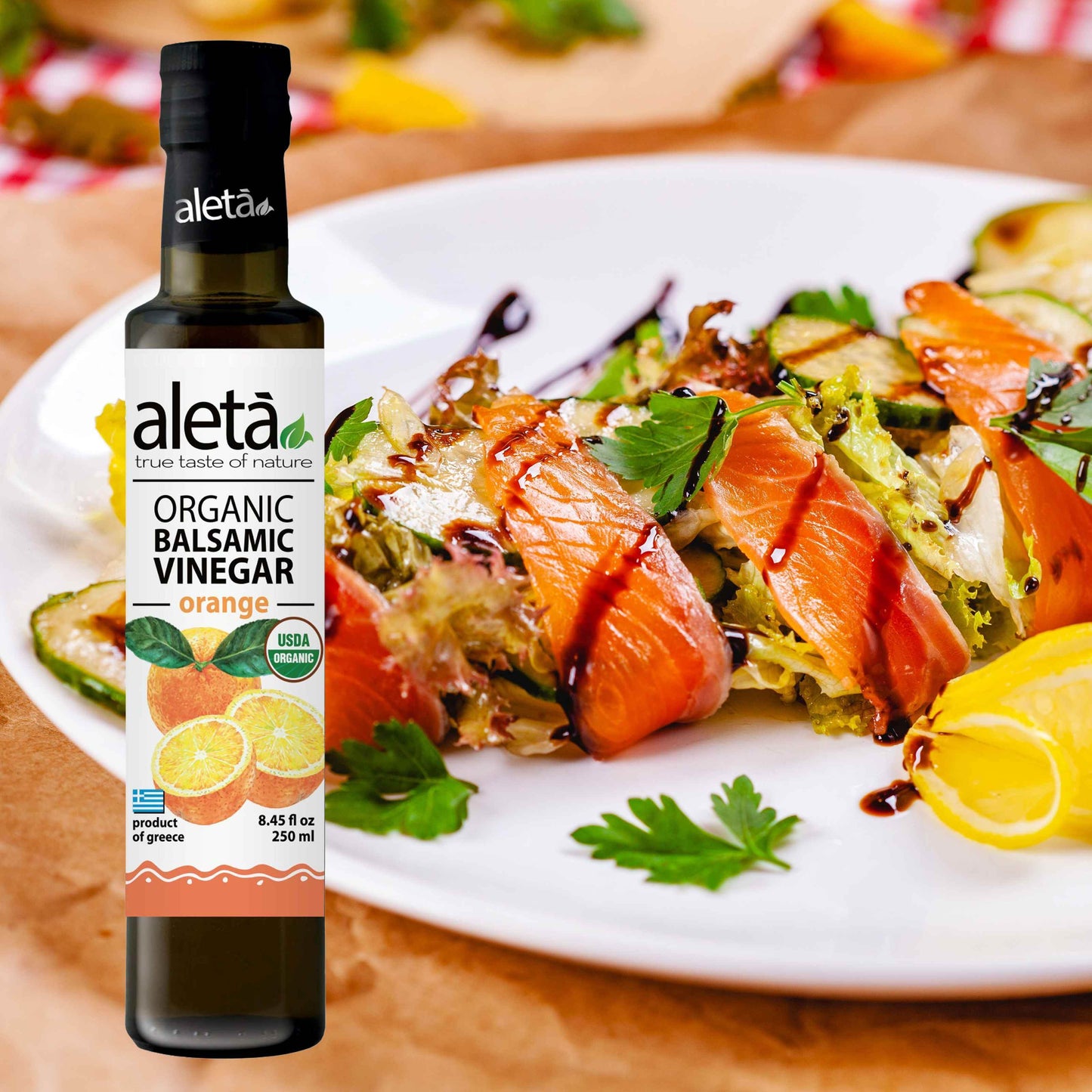 Aleta Organic, Infused Balsamic Vinegar, Orange & Fig Pack, Glass Bottle, 8.45 oz., Pack of 2 - Aleta Farms