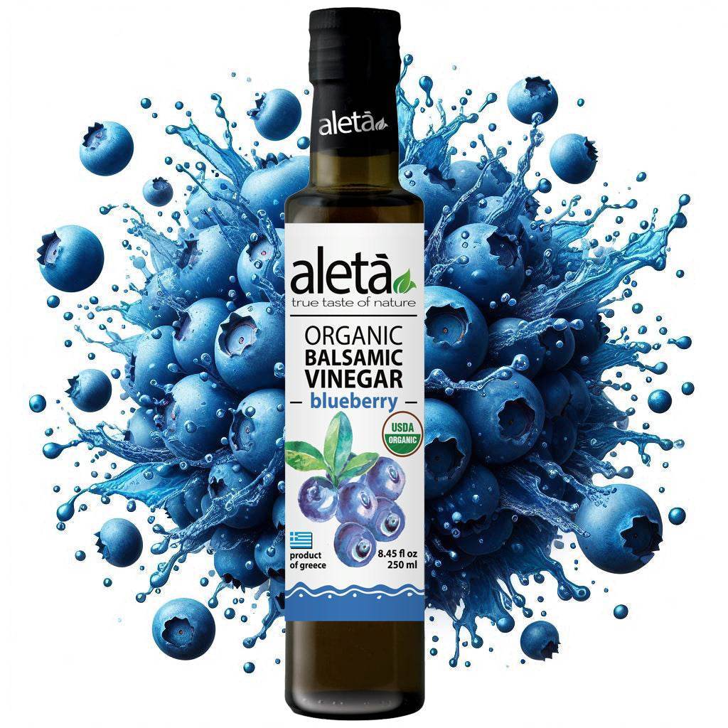 Aleta Organic, Infused Balsamic Vinegar, Mango & Blueberry Pack, Glass Bottle, 8.45 oz., Pack of 2 - Aleta Farms