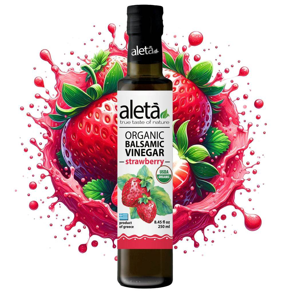 Aleta Organic, Strawberry Infused Balsamic Vinegar, Glass Bottle, 8.45 oz. - Aleta Farms