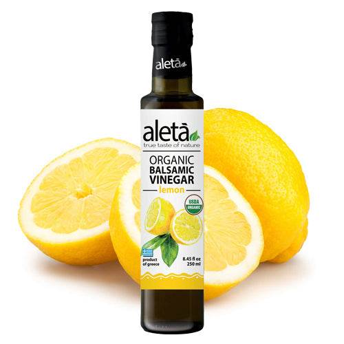 Aleta Organic, Lemon Infused Balsamic Vinegar, Glass Bottle, 8.45 oz. - Aleta Farms
