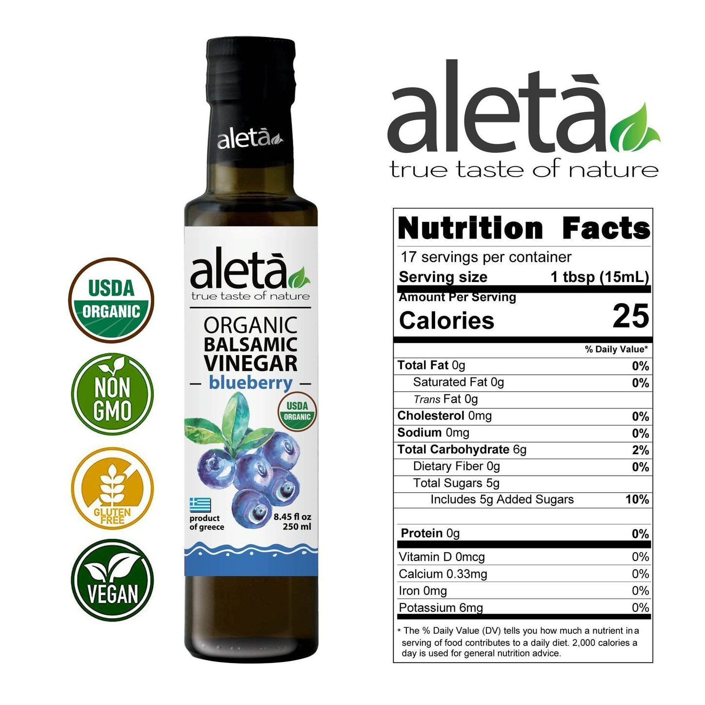 Aleta Organic, Infused Balsamic Vinegar, Mango & Blueberry Pack, Glass Bottle, 8.45 oz., Pack of 2 - Aleta Farms