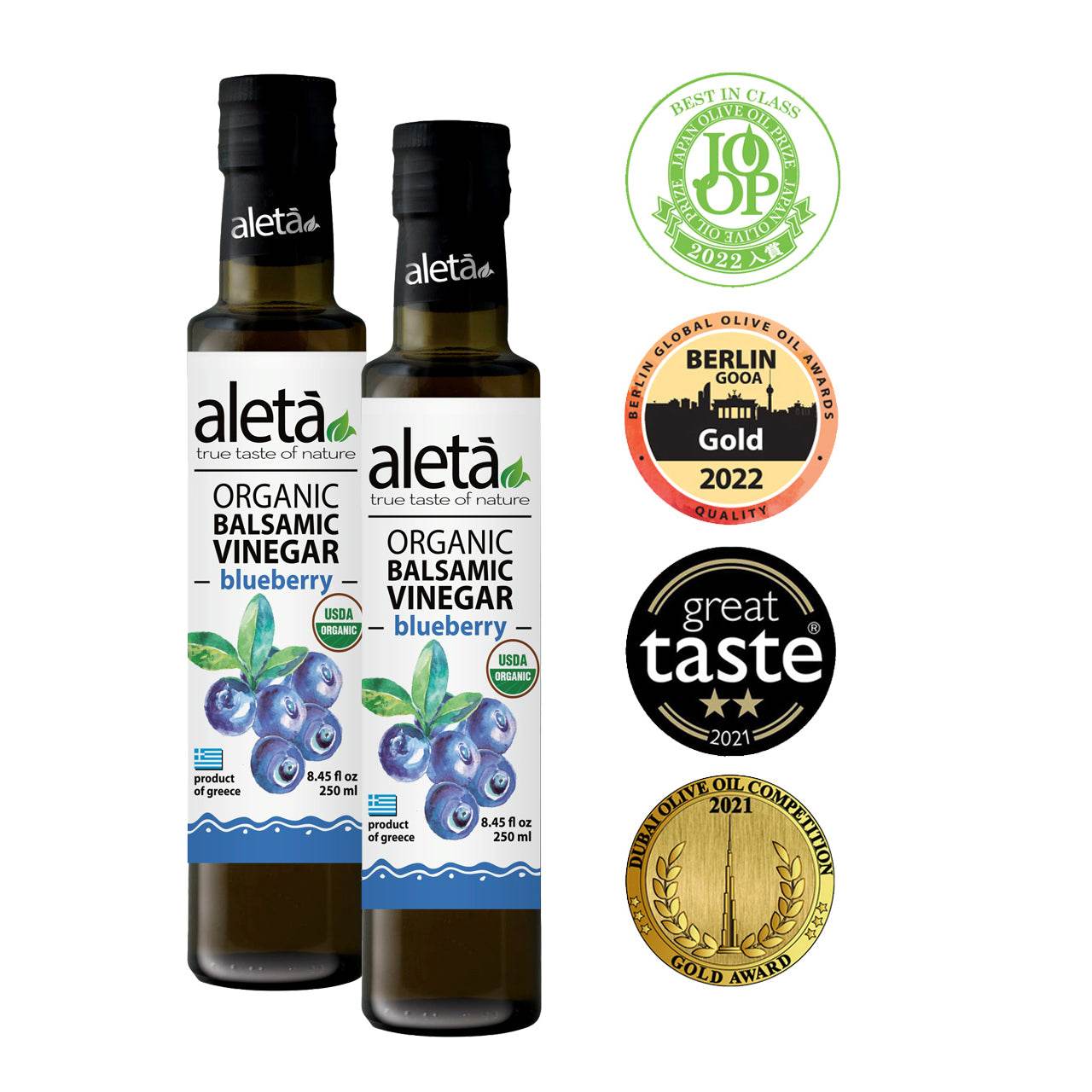 Aleta Organic, Blueberry Infused Balsamic Vinegar, Glass Bottle, 8.45 oz. - Aleta Farms
