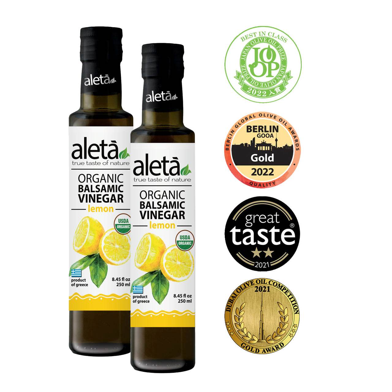Aleta Organic, Lemon Infused Balsamic Vinegar, Glass Bottle, 8.45 oz. - Aleta Farms