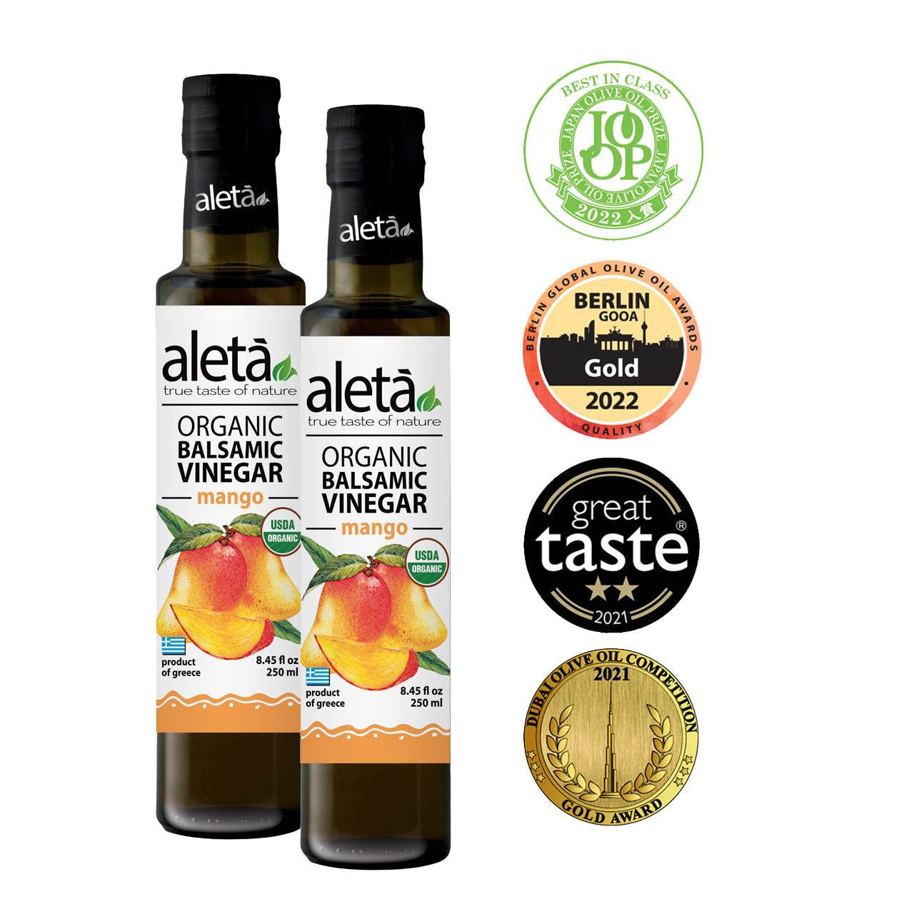 Aleta Organic, Mango Infused Balsamic Vinegar, Glass Bottle, 8.45 oz. - Aleta Farms
