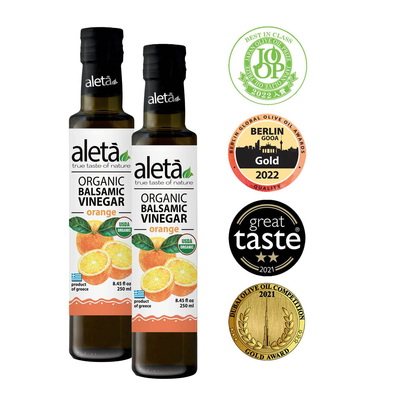 Aleta Organic, Orange Infused Balsamic Vinegar, Glass Bottle, 8.45 oz. - Aleta Farms