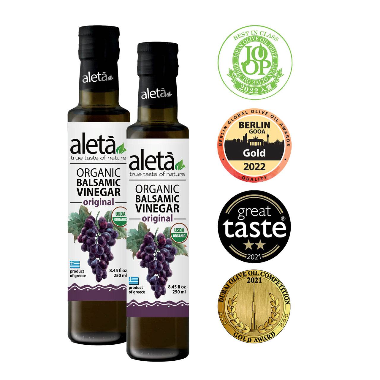 Aleta Organic, Natural Plain Balsamic Vinegar, Glass Bottle, 8.45 oz. - Aleta Farms