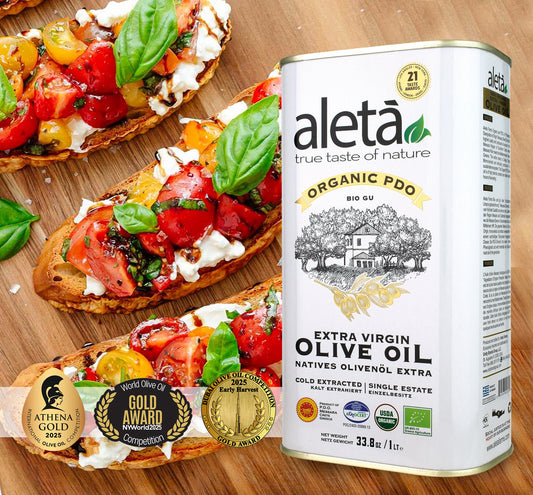 Aleta Organic & PDO Single Estate Traceable Extra Virgin Greek Olive Oil, 1 Ltr Tin, 33.8 oz. Pack of 2