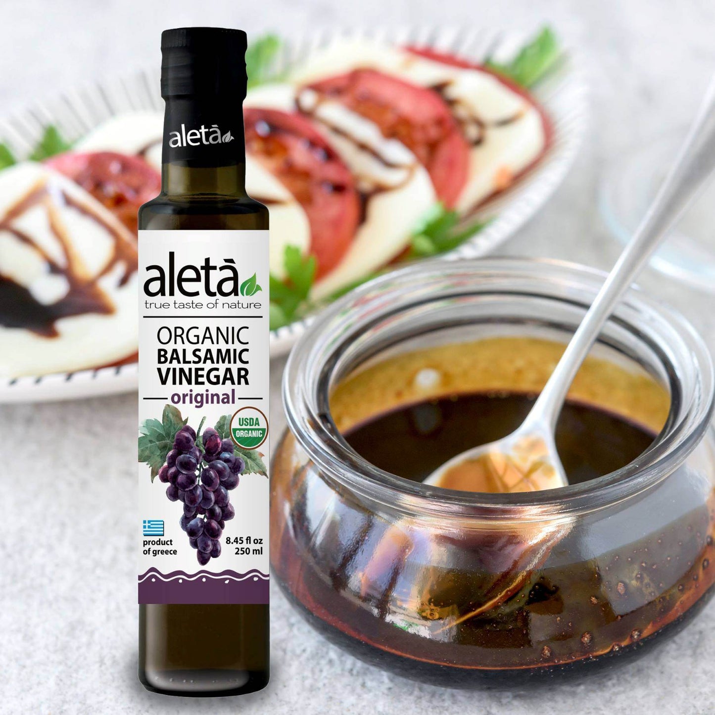 Aleta Organic, Natural Plain Balsamic Vinegar, Glass Bottle, 8.45 oz. - Aleta Farms