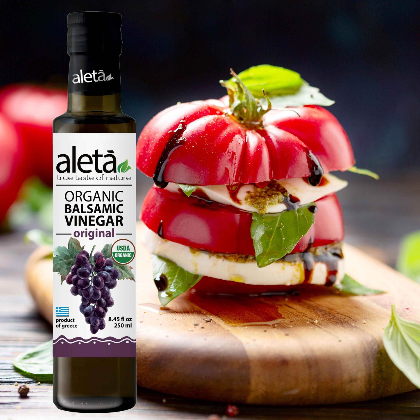 Aleta Organic, Natural Plain Balsamic Vinegar, Glass Bottle, 8.45 oz. - Aleta Farms