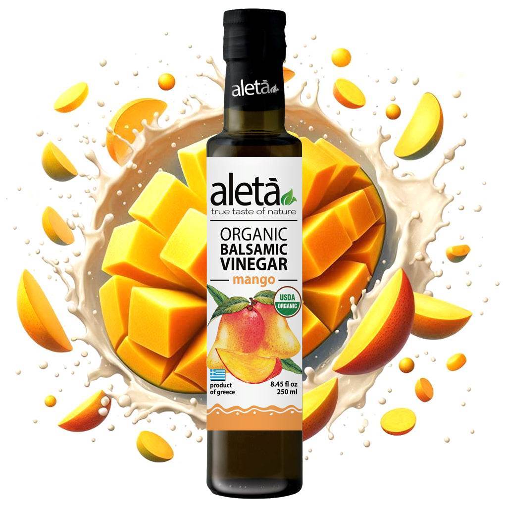Aleta Organic, Infused Balsamic Vinegar, Plain & Mango Pack, Glass Bottle, 8.45 oz., Pack of 2 - Aleta Farms