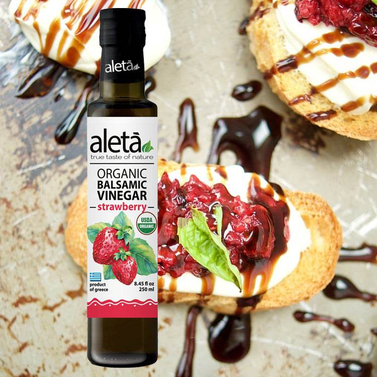 Aleta Organic, Strawberry Infused Balsamic Vinegar, Glass Bottle, 8.45 oz. - Aleta Farms