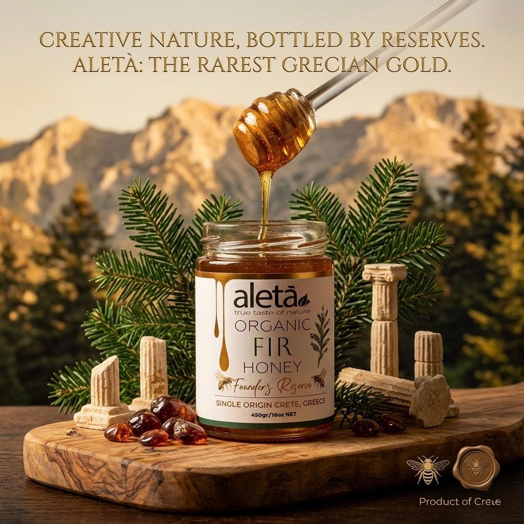 Aleta Organic Rare FIR Honey Gift, Single Origin Superfood, Founders Reserve, Gift Box w/ Dipper, 450g (1lb)