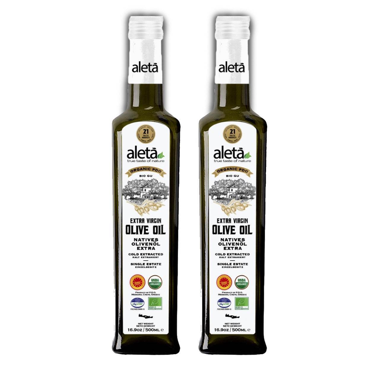 Aleta Organic & PDO Extra Virgin Greek Olive Oil, 2025 Gold Award, 17 oz. Bottle, Pack of 2 - Aleta Farms