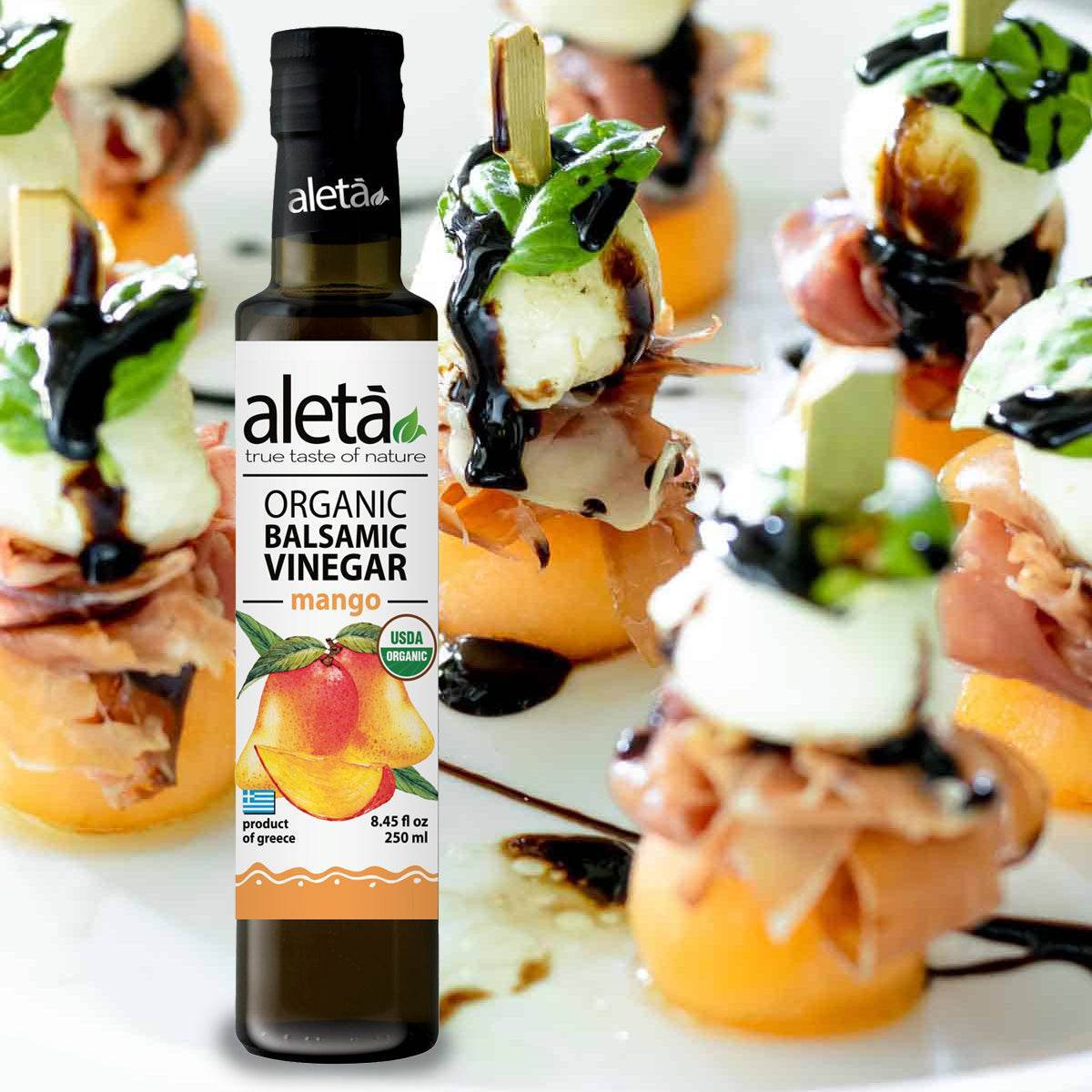 Aleta Organic, Infused Balsamic Vinegar, Plain & Mango Pack, Glass Bottle, 8.45 oz., Pack of 2 - Aleta Farms