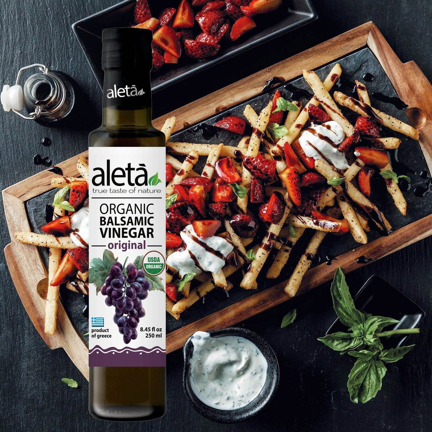 Aleta Organic, Natural Plain Balsamic Vinegar, Glass Bottle, 8.45 oz. - Aleta Farms