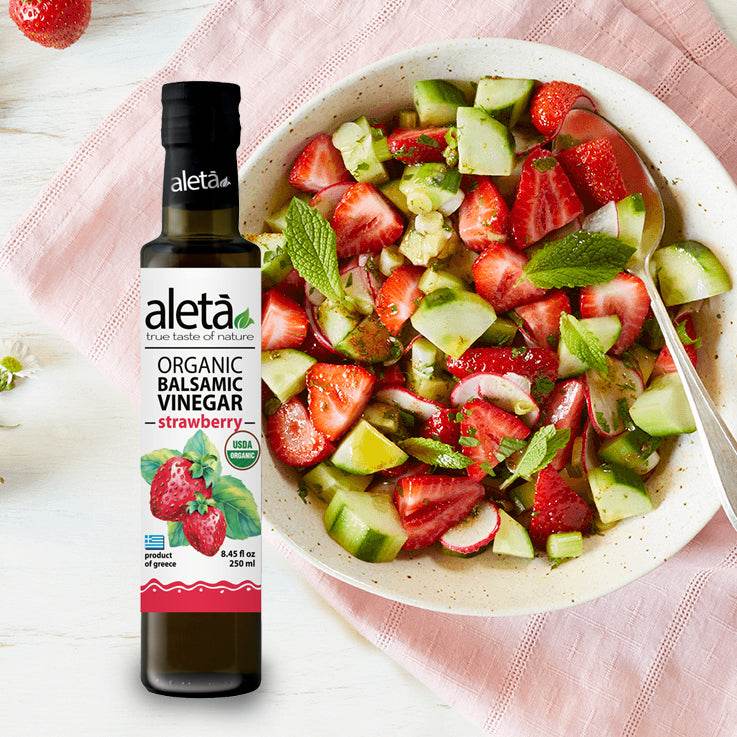 Aleta Organic, Strawberry Infused Balsamic Vinegar, Glass Bottle, 8.45 oz. - Aleta Farms