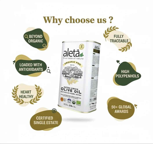 Aleta Organic & PDO Single Estate Traceable Extra Virgin Greek Olive Oil, 1 Ltr Tin, 33.8 oz. Pack of 3