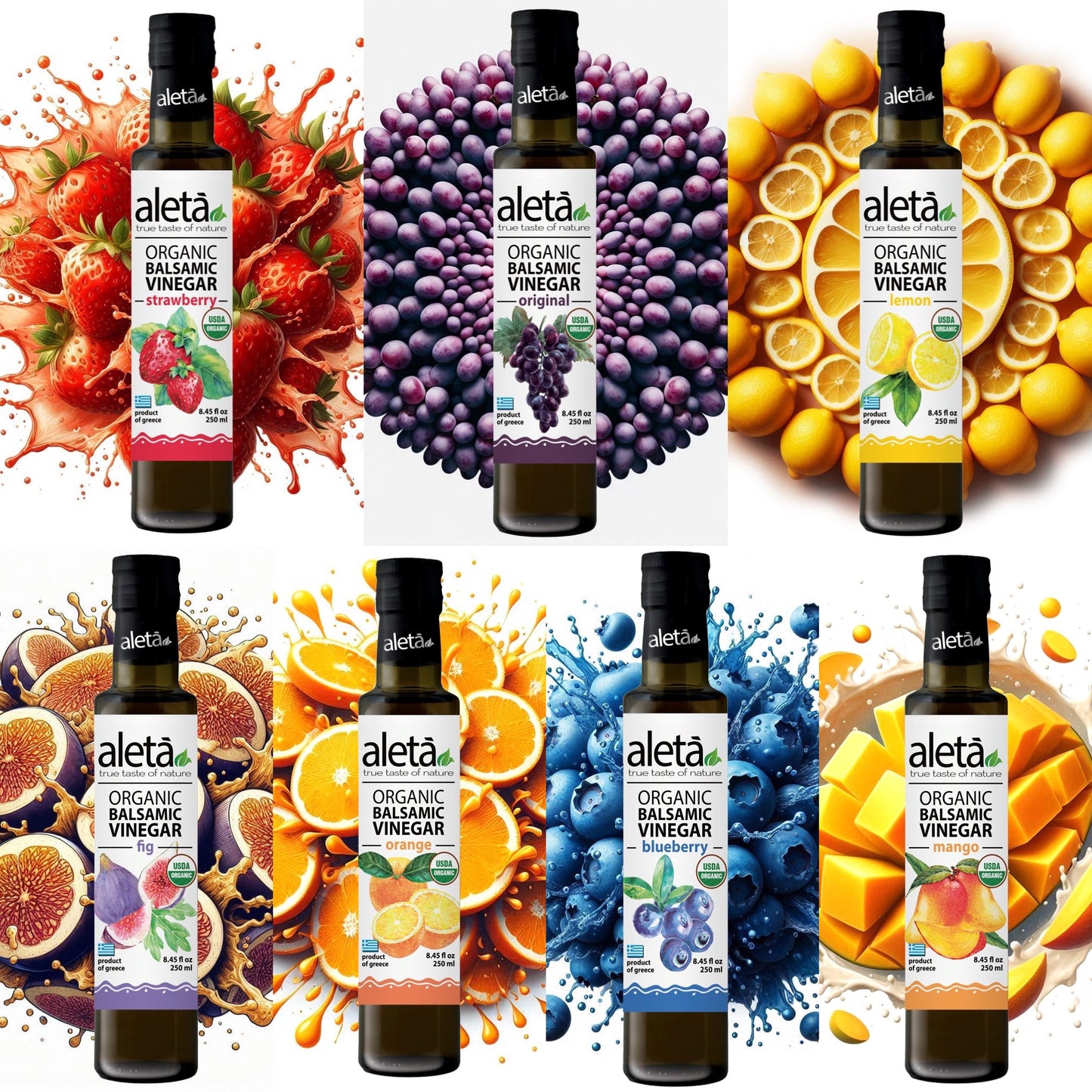 Aleta Organic, Infused Balsamic Vinegar, Plain & Mango Pack, Glass Bottle, 8.45 oz., Pack of 2