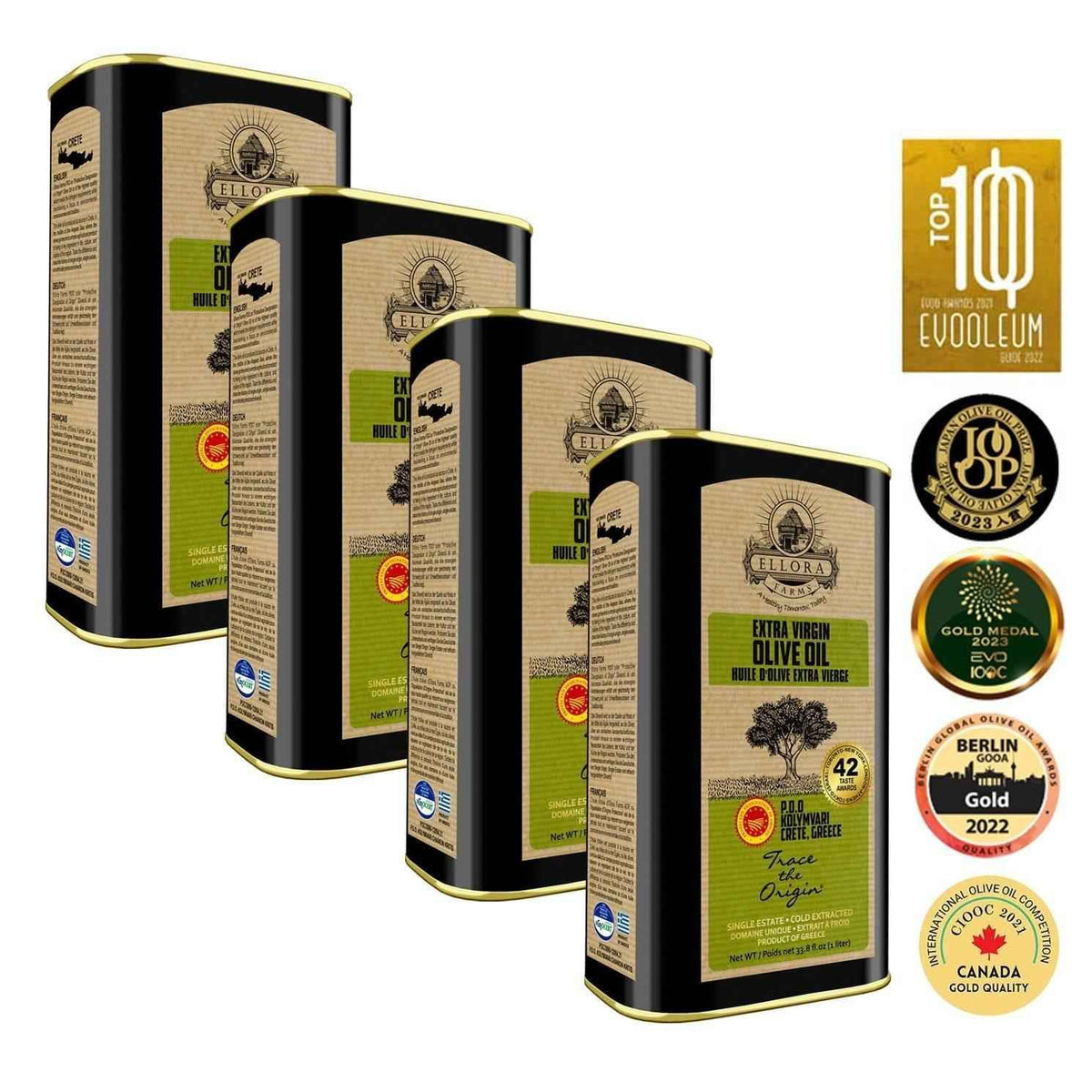 Traceable & Single Estate Greek Extra Virgin Olive Oil, Kosher & PDO Certified, 33.8 oz.