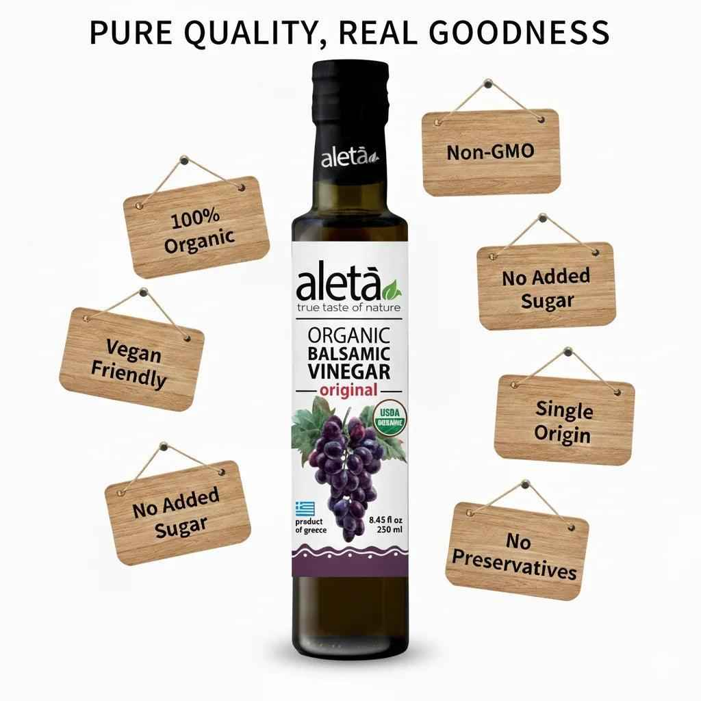 Aleta Organic, Infused Balsamic Vinegar, Plain & Mango Pack, Glass Bottle, 8.45 oz., Pack of 2