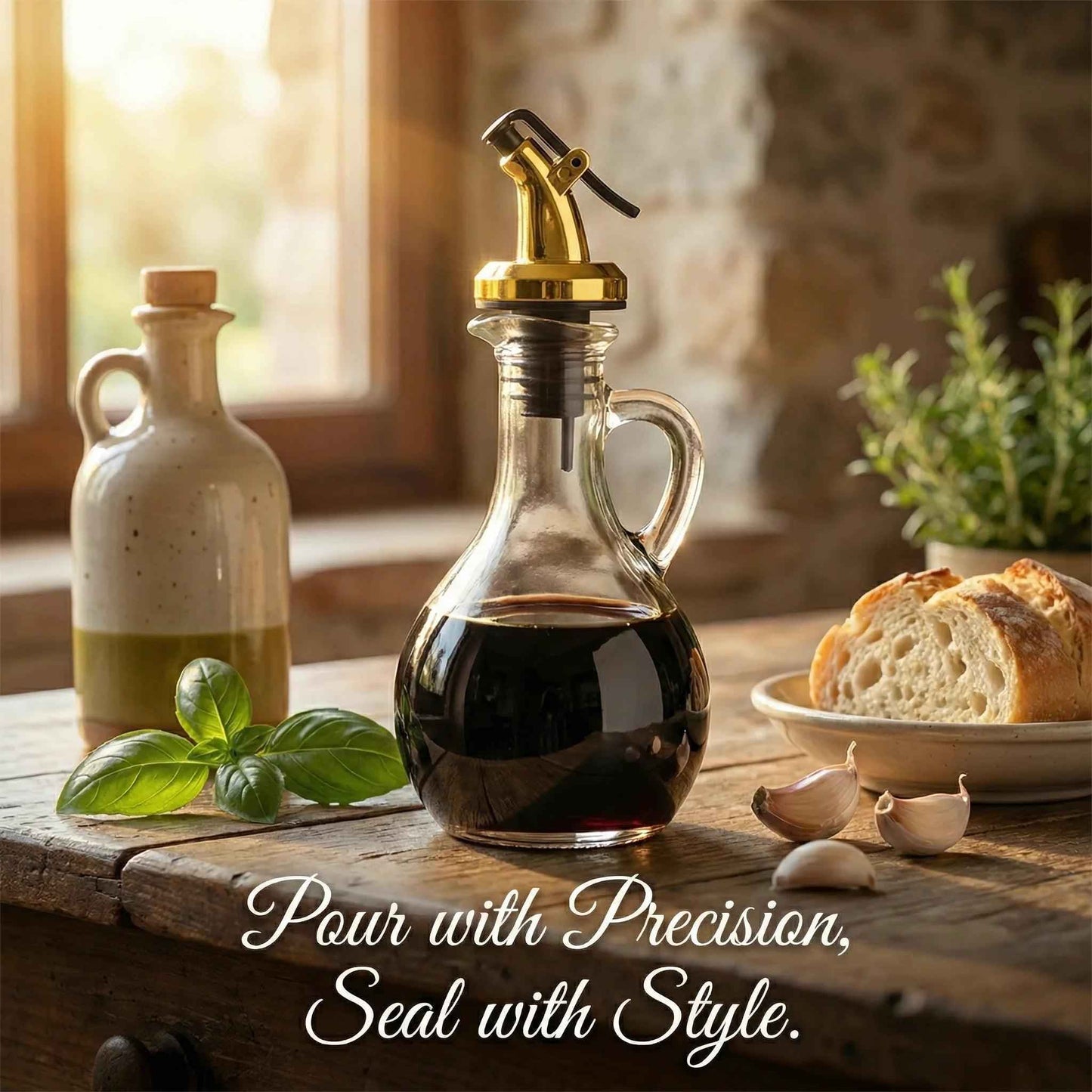 Elegant Pourer for Oils and Vinegars | Venus Chef Gold Pourer Set