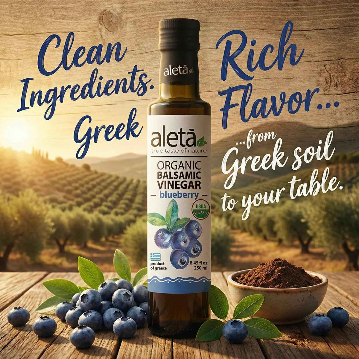 Aleta Organic, Infused Balsamic Vinegar, Mango & Blueberry Pack, Glass Bottle, 8.45 oz., Pack of 2