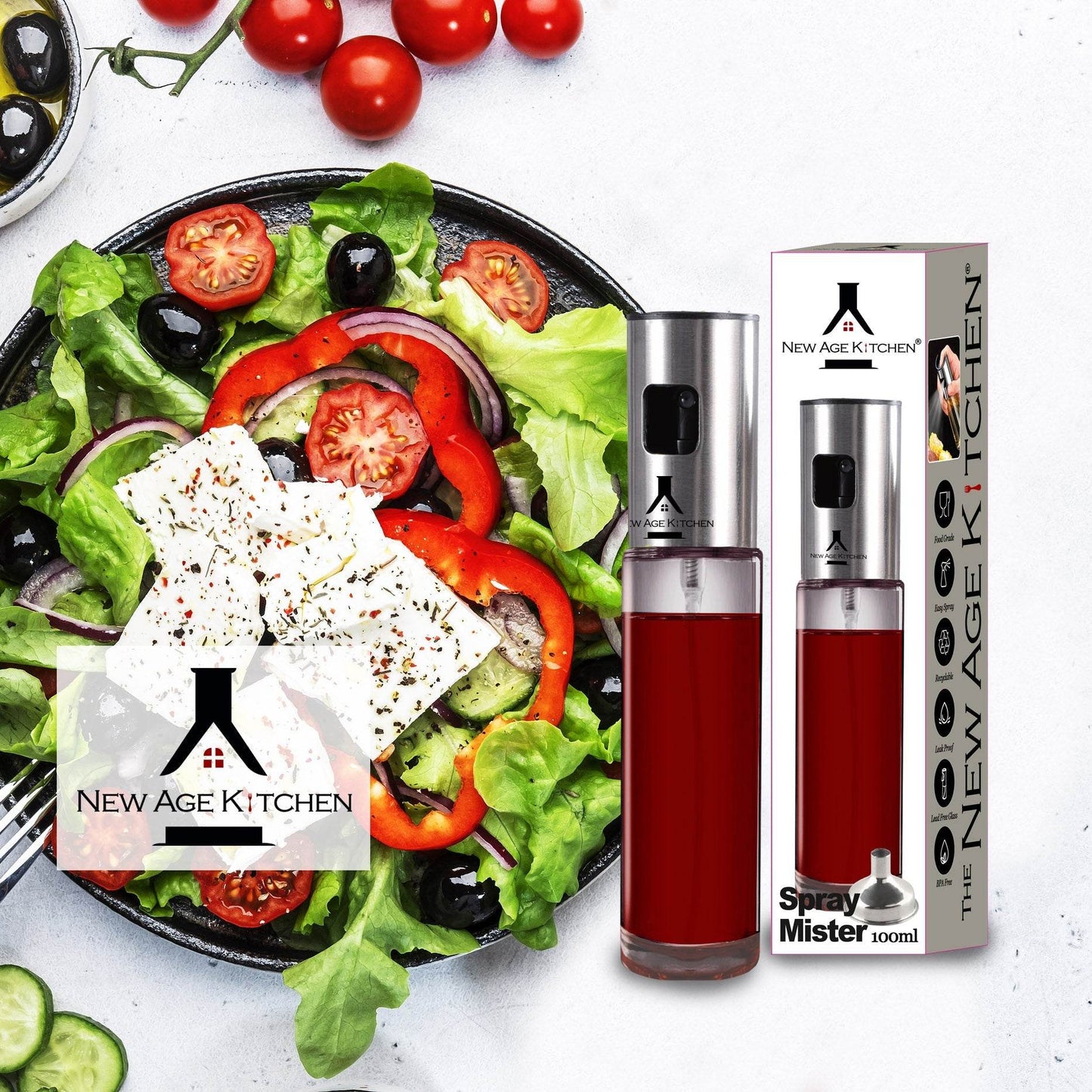 Olive Oil Sprayer and Mister, 100ml Glass Spray Bottle for Salad, BBQ, Baking - Aleta Farms
