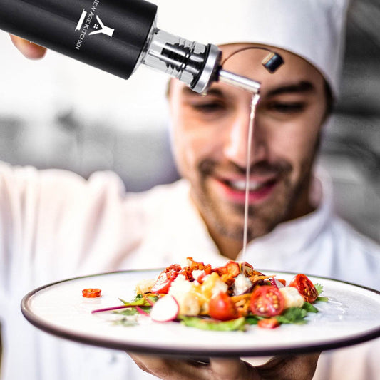 Glass Cruet Bottle, Elegant Stainless Steel Shell casing, large 17 oz (Steel) - Aleta Farms