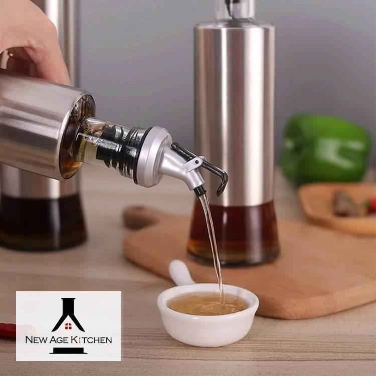 Elegant Glass Cruet Bottle - 17 oz Stainless Steel-Encased Oil Dispenser