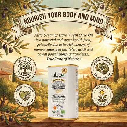 Aleta Organic & PDO Single Estate Traceable Extra Virgin Greek Olive Oil, 500 ml (17 oz) Tin