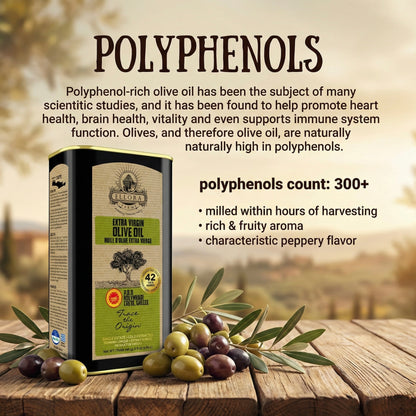 Traceable & Single Estate Greek Extra Virgin Olive Oil, Kosher & PDO Certified, 33.8 oz.