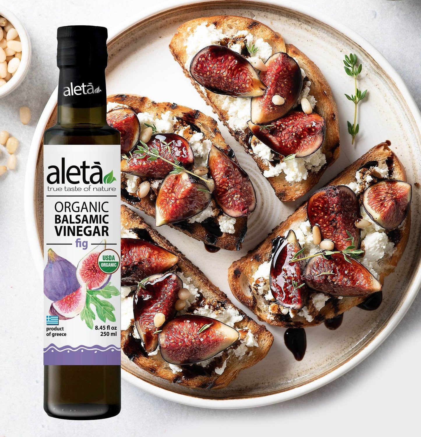 Aleta Organic, Infused Balsamic Vinegar, Orange & Fig Pack, Glass Bottle, 8.45 oz., Pack of 2 - Aleta Farms