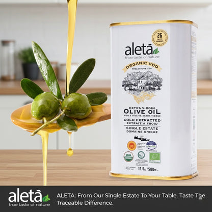 Aleta Organic & PDO Single Estate Traceable Extra Virgin Greek Olive Oil, 500 ml (17 oz) Tin