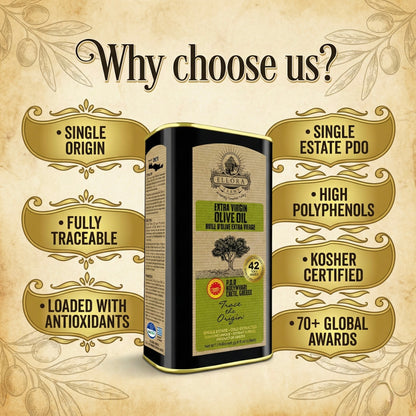 Traceable & Single Estate Greek Extra Virgin Olive Oil, Kosher & PDO Certified, 33.8 oz.