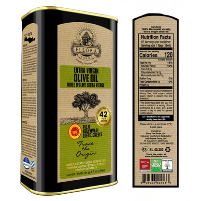Traceable & Single Estate Greek Extra Virgin Olive Oil, Kosher & PDO Certified, 33.8 oz.