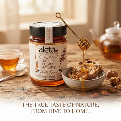 Aleta Organic Multifloral Cretan Honey, Superfood Delight, Luxury Gift Box w/ Dipper, Private Reserve, 450g (1lbs) Unity Brands Group