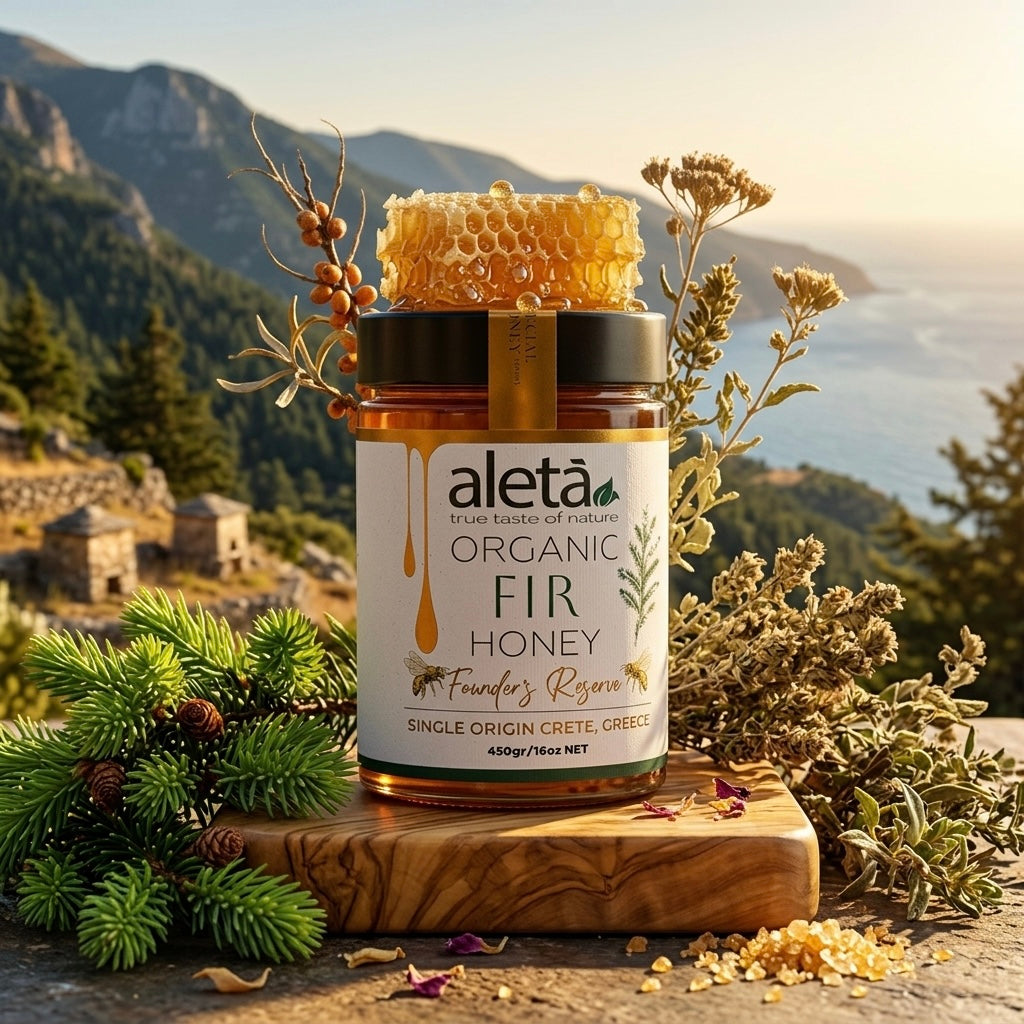 Aleta Organic FIR Rare Greek Honey, Natures Superfood from Crete, loaded with antioxidants, Founders Reserve, 450g (1lb) Unity Brands Group