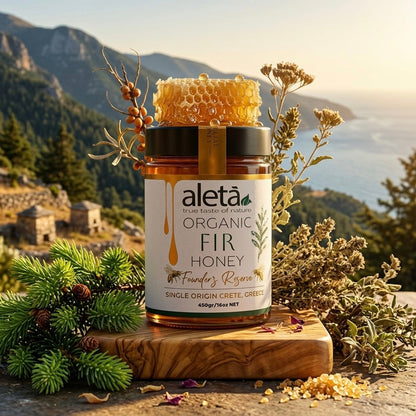 Aleta Organic FIR Rare Greek Honey, Natures Superfood from Crete, loaded with antioxidants, Founders Reserve, 450g (1lb) Unity Brands Group