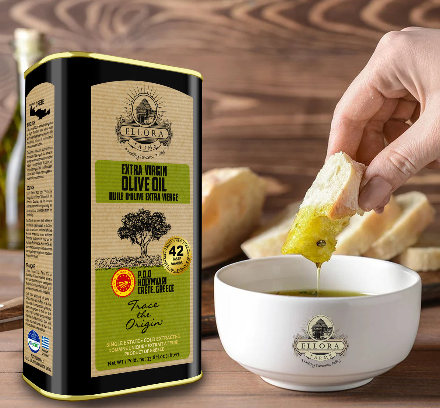 Traceable & Single Estate Greek Extra Virgin Olive Oil, Kosher & PDO Certified, 33.8 oz.
