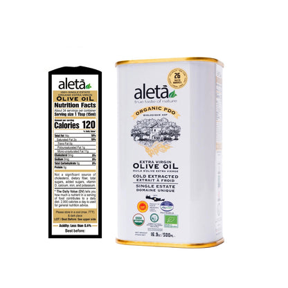 Aleta Organic & PDO Single Estate Traceable Extra Virgin Greek Olive Oil, 500 ml (17 oz) Tin