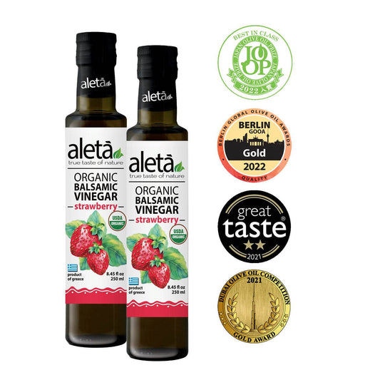 Aleta Organic, Strawberry Infused Balsamic Vinegar, Glass Bottle, 8.45 oz. - Aleta Farms