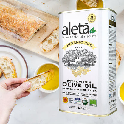 Aleta Organic & PDO Single Estate Traceable Extra Virgin Greek Olive Oil, 1 Ltr Tin, 33.8 oz. Pack of 2