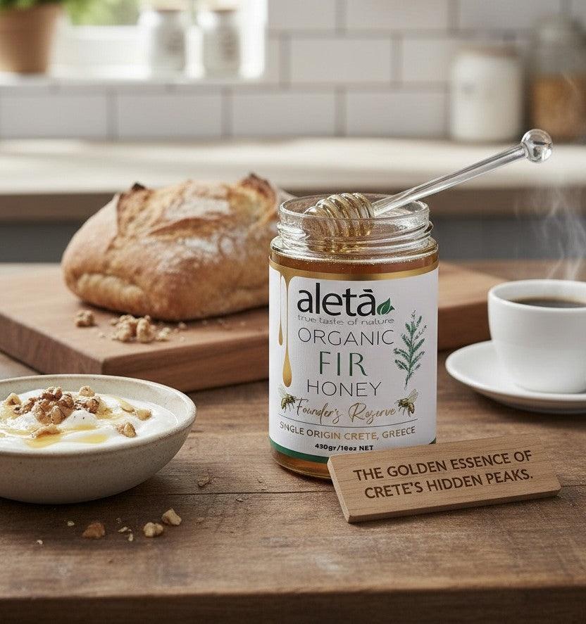 Aleta Organic Rare FIR Honey, Single Origin Crete, Greece, Superfood Founders Reserve, 450g (1lb)